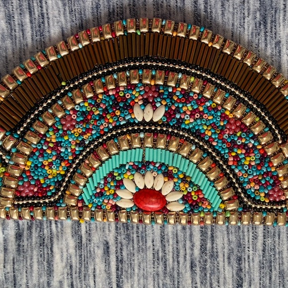 Beaded Rainbow Mosaic Trim - Turquoise, Red, Gold main image 6